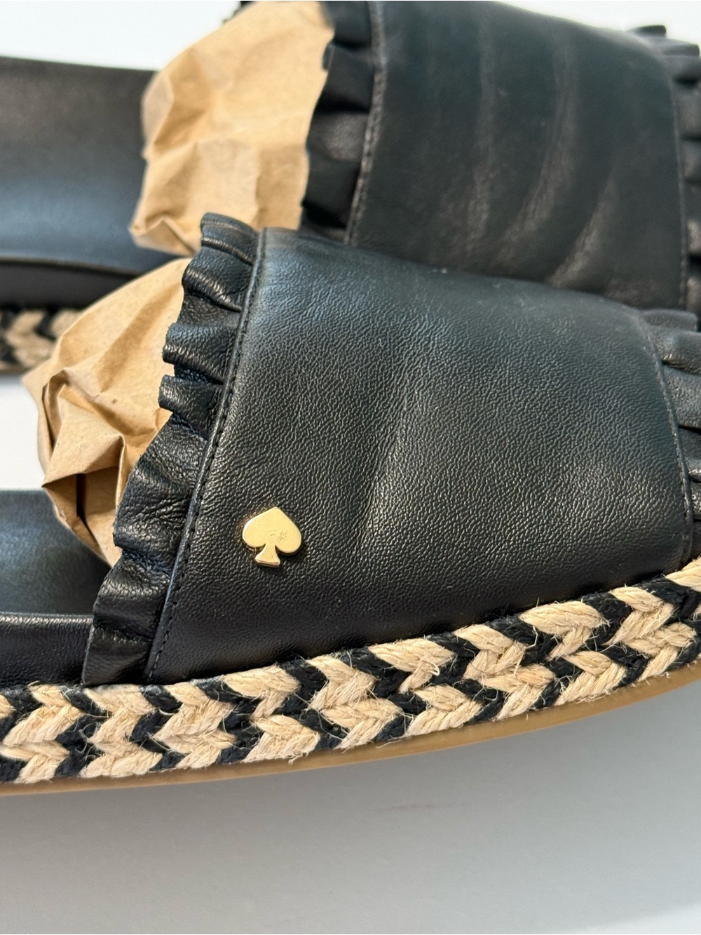 kate Spade Zahara Leather Sandals Black Slide Espadrille Platform Size 9.5 - Picture 9 of 16